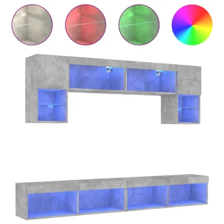 Unités murales TV avec LED 6 pcs gris béton bois d'ingénierie 2