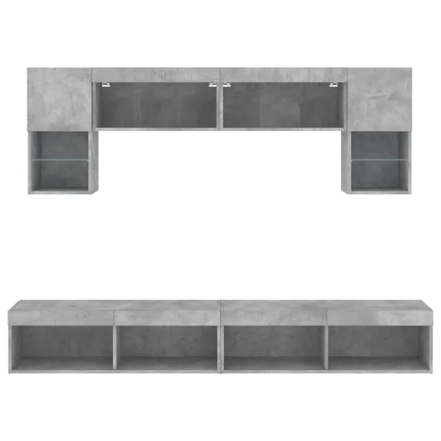 Unités murales TV avec LED 6 pcs gris béton bois d'ingénierie