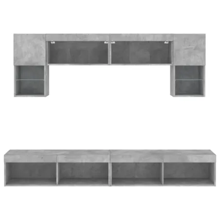 Unités murales TV avec LED 6 pcs gris béton bois d'ingénierie
