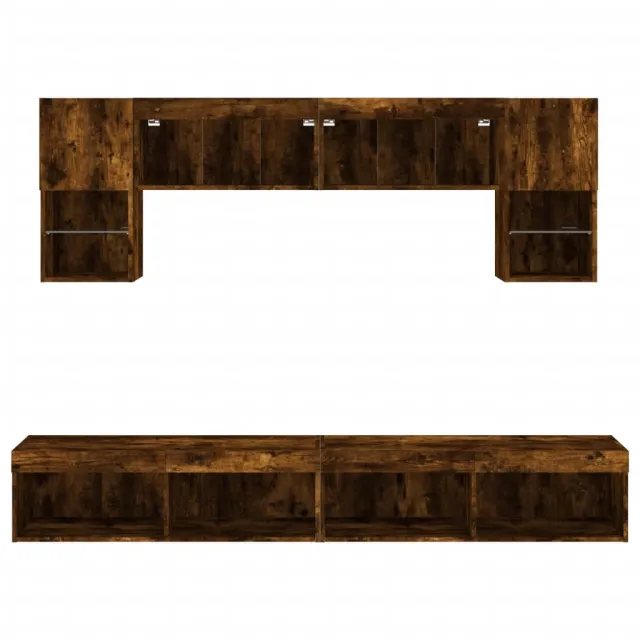 Unités murales TV avec LED 6 pcs chêne fumé bois d'ingénierie