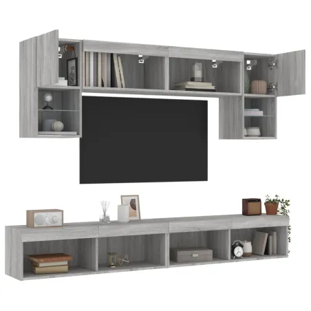 Unités murales TV avec LED 6 pcs gris sonoma bois d'ingénierie