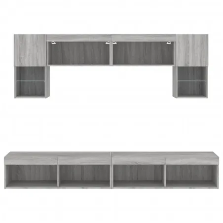 Unités murales TV avec LED 6 pcs gris sonoma bois d'ingénierie