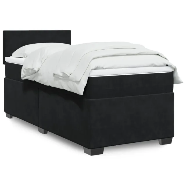Sommier à lattes de lit avec matelas noir 90x190 cm simple velours