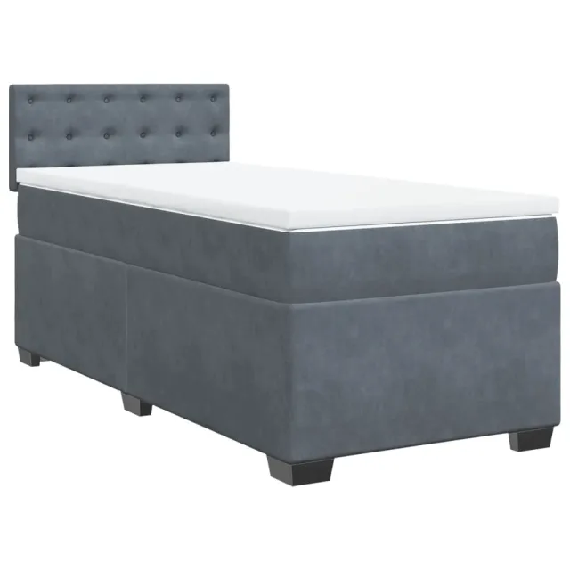 Sommier à lattes de lit avec matelas gris foncé 90x190 cm simple velours