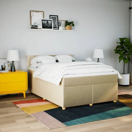 Sommier à lattes de lit avec matelas Crème 160x200 cm Tissu