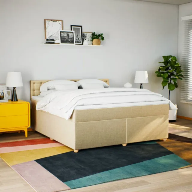 Sommier à lattes de lit avec matelas Crème 180x200 cm Tissu