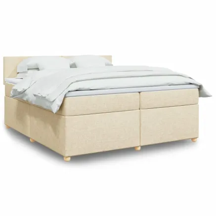 Sommier à lattes de lit avec matelas Crème 200x200 cm Tissu