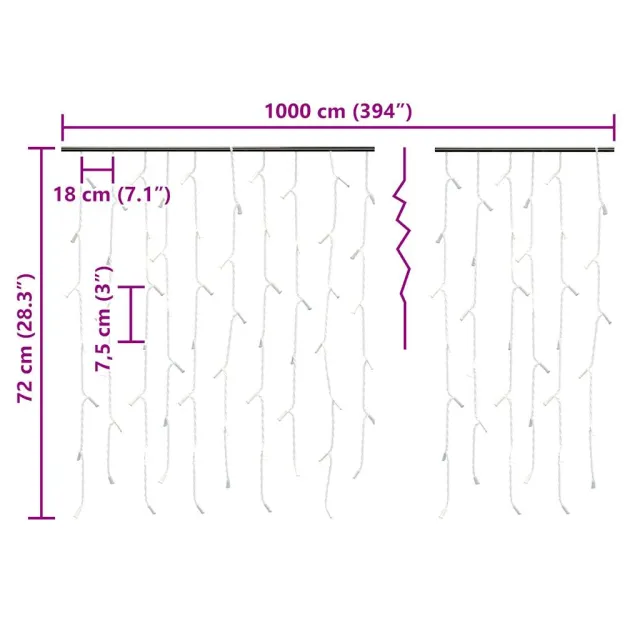 Rideau lumineux à glaçons LED 10m 400 LED Bleu 8 fonctions