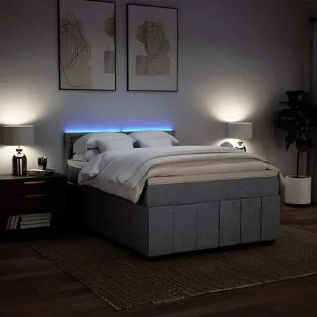 Sommier à lattes de lit avec matelas Gris clair 160x200cm Tissu