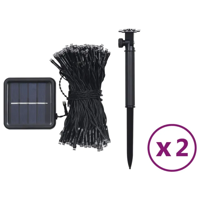 Lampes solaires 2 pcs 2x200 LED Bleu Intérieur Extérieur