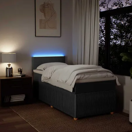 Sommier à lattes de lit avec matelas Gris foncé 80x200 cm Tissu