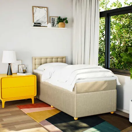 Sommier à lattes de lit avec matelas Crème 90x200 cm Tissu