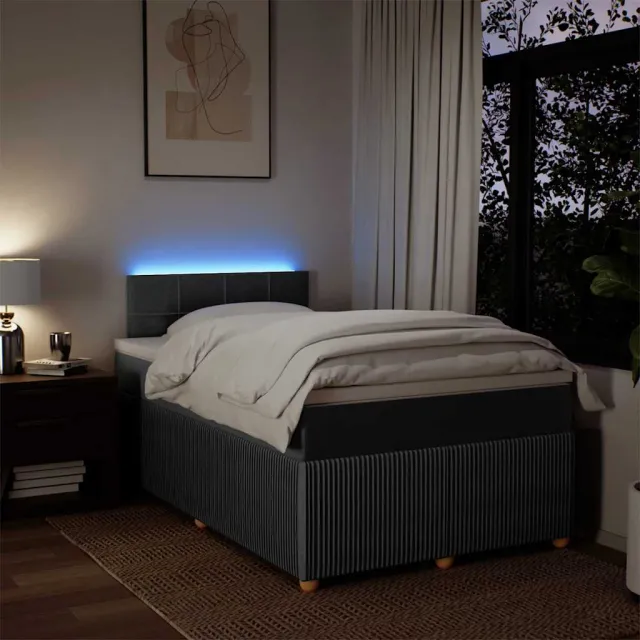 Sommier à lattes de lit avec matelas gris foncé 120x190cm tissu