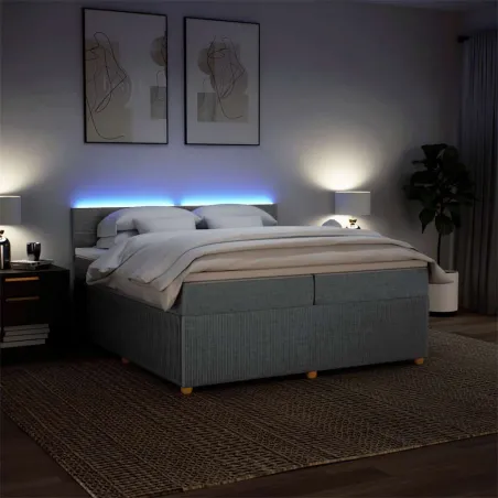 Sommier à lattes de lit avec matelas Gris clair 200x200cm Tissu