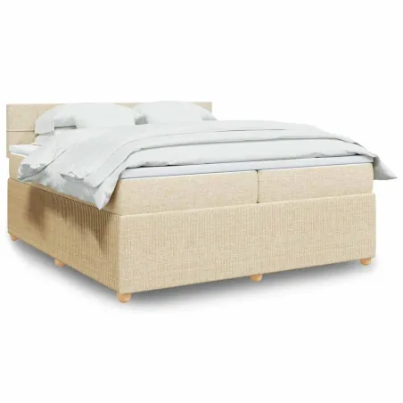 Sommier à lattes de lit avec matelas Crème 200x200 cm Tissu