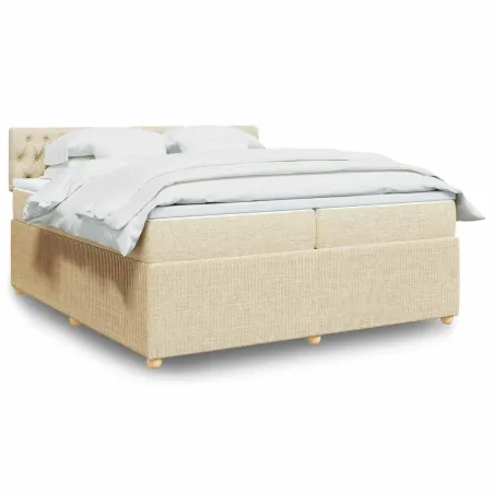Sommier à lattes de lit avec matelas Crème 200x200 cm Tissu