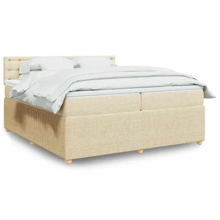 Sommier à lattes de lit avec matelas Crème 200x200 cm Tissu