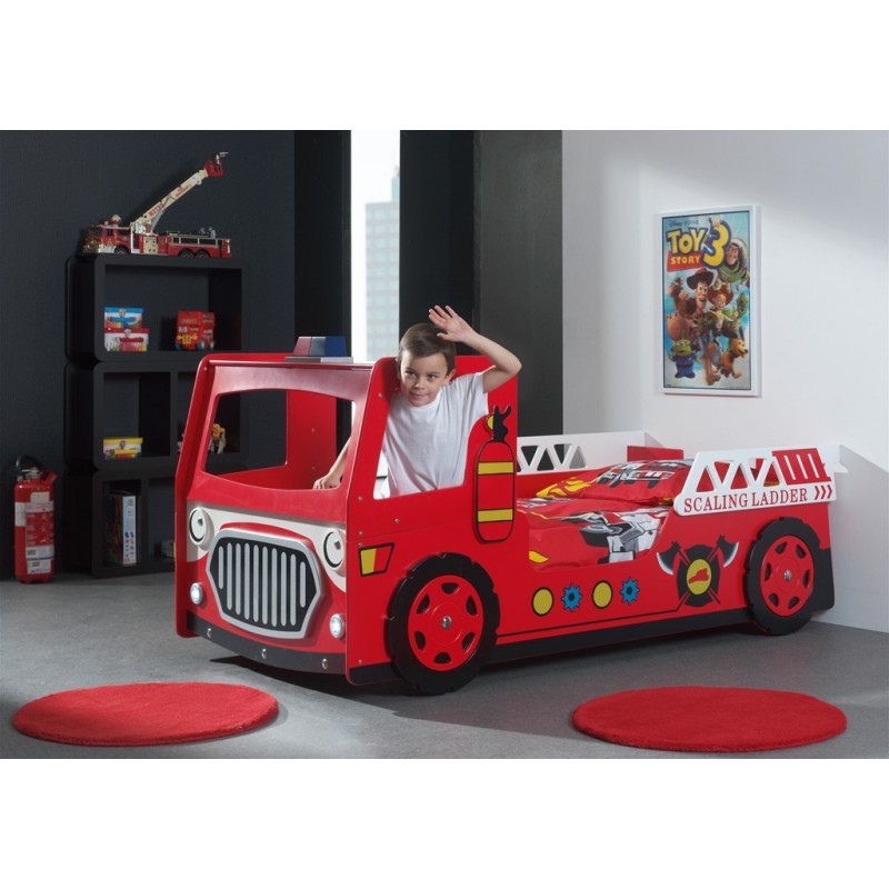 Lit design camion de pompier rouge...