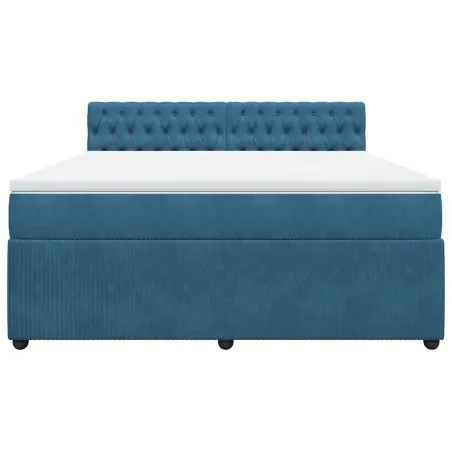 Sommier à lattes de lit et matelas bleu 180x200 cm velours