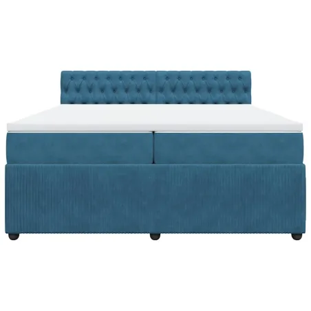 Sommier à lattes de lit et matelas Bleu 200x200 cm velours