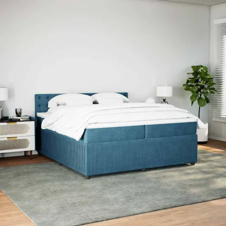 Sommier à lattes de lit et matelas Bleu 200x200 cm velours