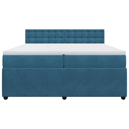 Sommier à lattes de lit et matelas Bleu 200x200 cm velours