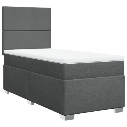 Sommier à lattes de lit avec matelas Gris foncé 90x200 cm Tissu 2