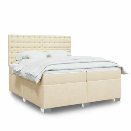 Sommier à lattes de lit avec matelas Crème 200x200 cm Tissu