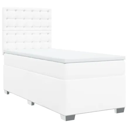 Sommier à lattes de lit avec matelas Blanc 100x200cm Similicuir 2
