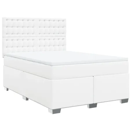 Sommier à lattes de lit avec matelas Blanc 140x190cm Similicuir