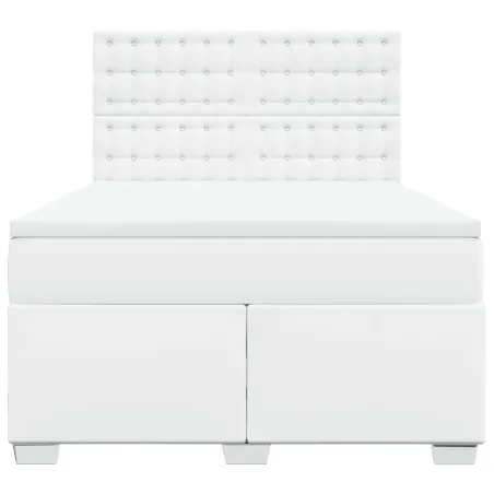 Sommier à lattes de lit avec matelas Blanc 140x190cm Similicuir