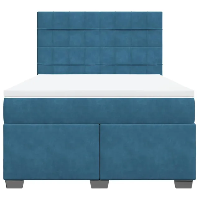 Sommier à lattes de lit et matelas bleu 140x190 cm velours