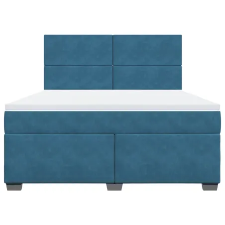 Sommier à lattes de lit et matelas bleu 180x200 cm velours