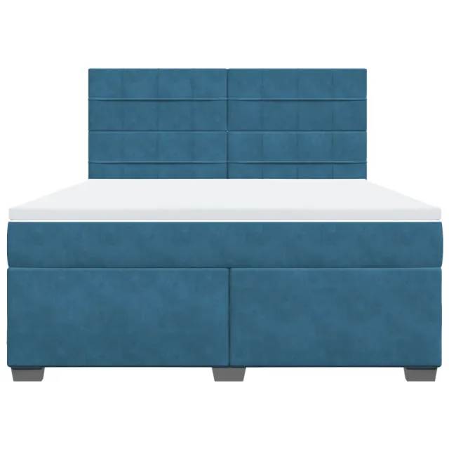 Sommier à lattes de lit et matelas bleu 180x200 cm velours