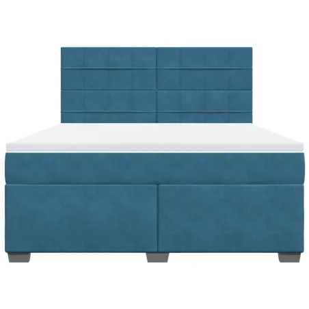 Sommier à lattes de lit et matelas bleu 180x200 cm velours