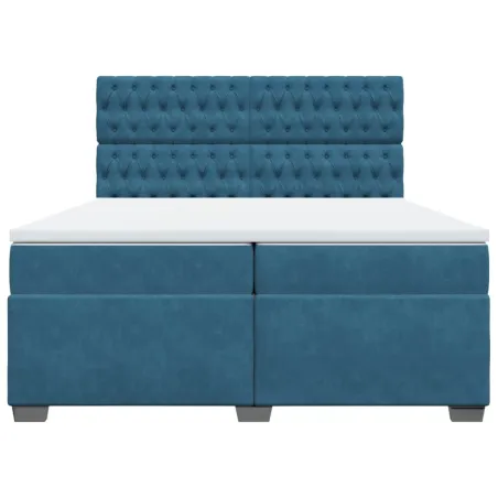 Sommier à lattes de lit et matelas Bleu 200x200 cm velours