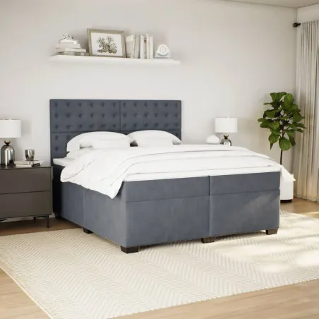 Sommier à lattes de lit et matelas Gris foncé 200x200cm Velours