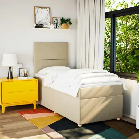 Sommier à lattes de lit et matelas Crème 90x190 cm Tissu