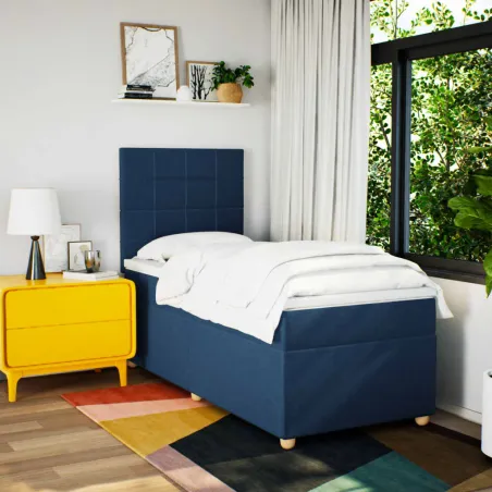 Sommier à lattes de lit avec matelas Bleu 90x190 cm Tissu